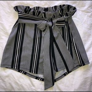 Black/White Striped Paperbag Shorts